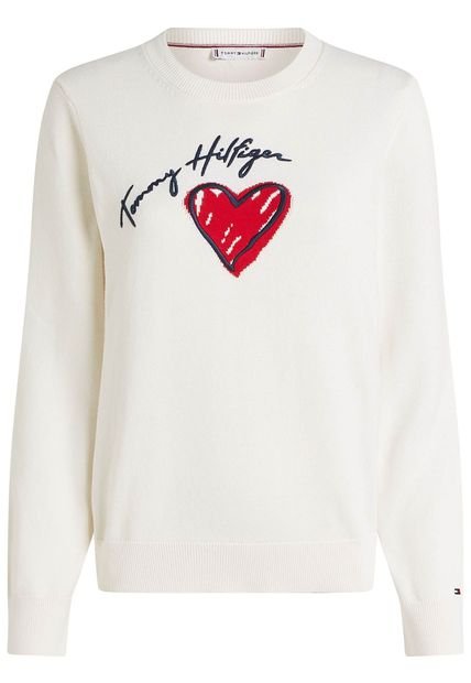 Saco Blanco Tejido Con Gráfico De Corazón Tommy Hilfiger
