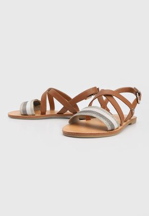 Sandalia Plana Café-Plateado-Blanco Tommy Hilfiger Cross Strap
