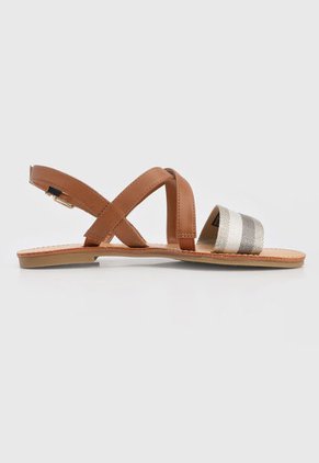 Sandalia Plana Café-Plateado-Blanco Tommy Hilfiger Cross Strap