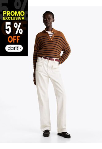 Jeans Blanco De Talle Alto Y Corte Bootcut Con Costuras A Contraste Tommy Hilfiger Tommy Hilfiger