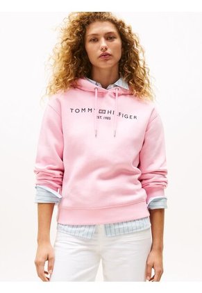 Buzo Rosa Con Capota, Cordón Y Logo Bordado Tommy Hilfiger