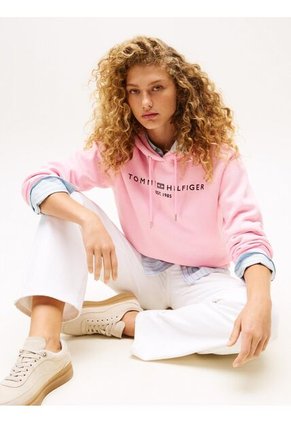 Buzo Rosa Con Capota, Cordón Y Logo Bordado Tommy Hilfiger