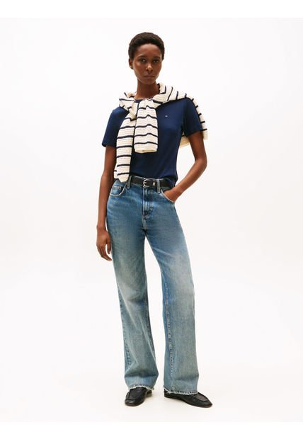 Camiseta Azul De Cuello Redondo Con Corte Slim Tommy Hilfiger