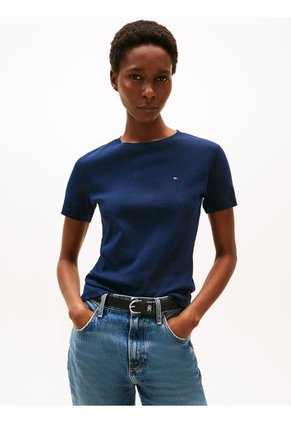 Camiseta Azul De Cuello Redondo Con Corte Slim Tommy Hilfiger