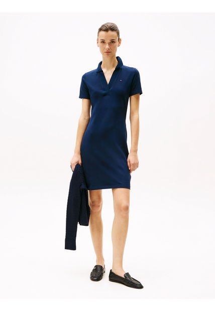 Vestido Azul Tipo Polo Con Cuello En V Abierto Tommy Hilfiger