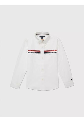 Camisa Blanca Niño Tejida Con Cinta Y Logotipo Tommy Hilfiger Tommy Hilfiger