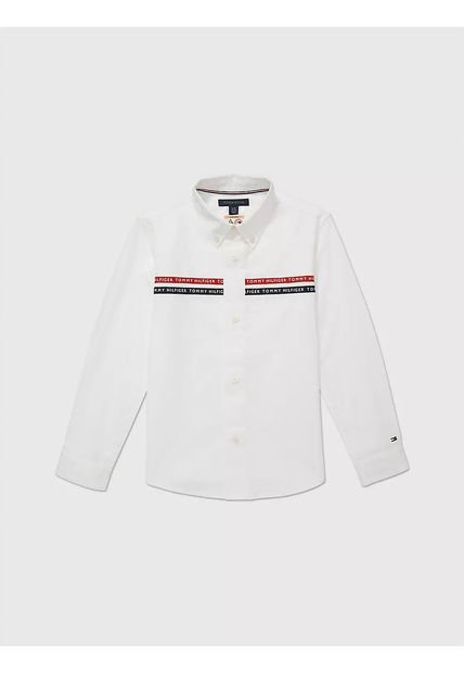 Camisa Blanca Niño Tejida Con Cinta Y Logotipo Tommy Hilfiger