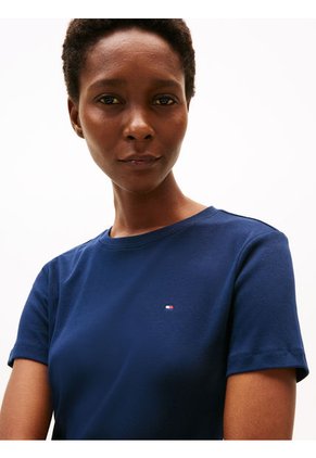 Camiseta Azul De Cuello Redondo Con Corte Slim Tommy Hilfiger
