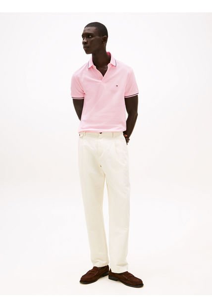Polo Rosa Ribeteado De Corte Slim Tommy Hilfiger