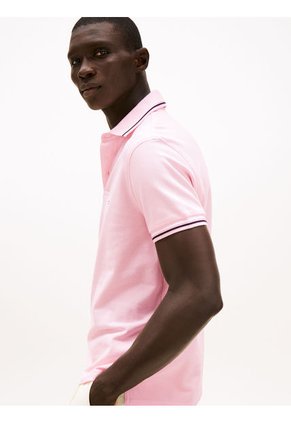 Polo Rosa Ribeteado De Corte Slim Tommy Hilfiger