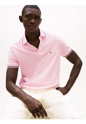 Polo Rosa Ribeteado De Corte Slim Tommy Hilfiger
