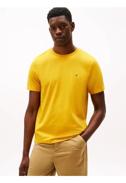 Camiseta Amarilla De Cuello Redondo Con Logo Bordado Tommy Hilfiger