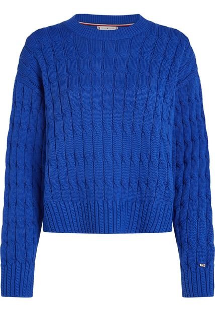 Saco Azul Tejido De Punto Trenzado Con Cuello Redondo Tommy Hilfiger