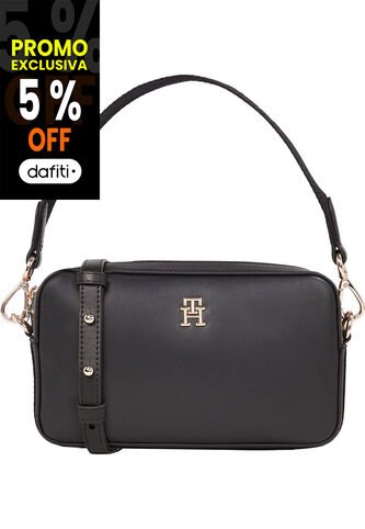 Bolso Negro De Hombro Con Insignia Del Monograma TH Tommy Hilfiger Tommy Hilfiger