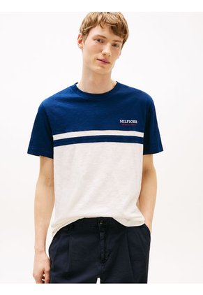 Camiseta Azul Color Block Con Monotipo Hilfiger Tommy Hilfiger