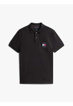 Polo Negro De Corte Regular Con Logo Gráfico Tommy Hilfiger