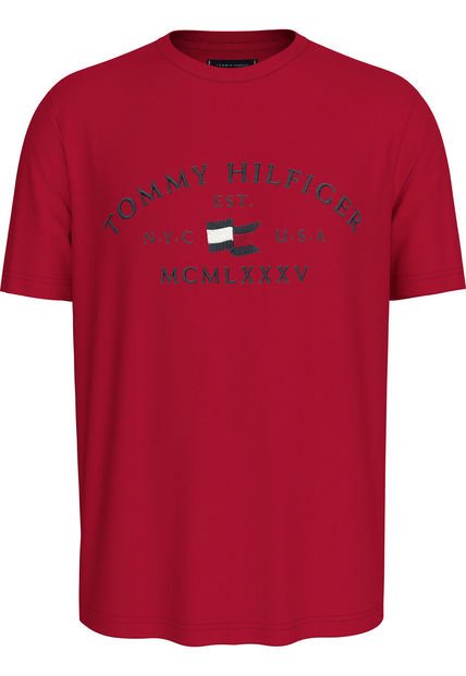 Camiseta Roja Con Logo Bordado Tommy Hilfiger