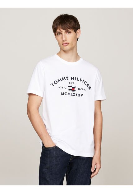 Camiseta Blanca Con Logo Bordado Tommy Hilfiger