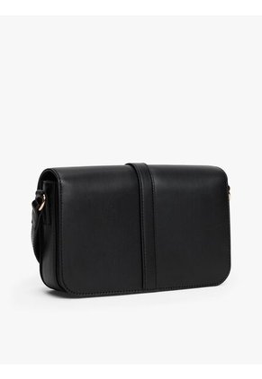 Bolso Negro Cruzado Con Solapa Y Monograma TH Tommy Hilfiger