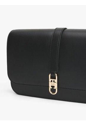 Bolso Negro Cruzado Con Solapa Y Monograma TH Tommy Hilfiger