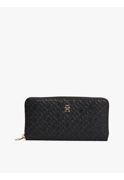 BIlletera Negra TH Icon Grande Con Textura De Monograma Tommy Hilfiger