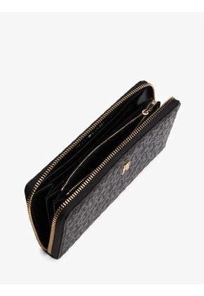 BIlletera Negra TH Icon Grande Con Textura De Monograma Tommy Hilfiger
