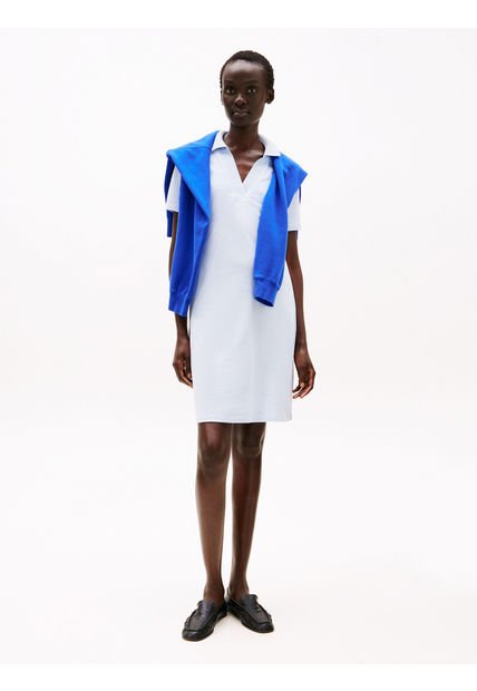 Vestido Celeste Tipo Polo Con Cuello En V Abierto Tommy Hilfiger