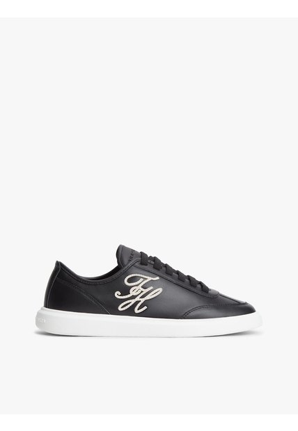 Tenis Negro Ligeras De Cuero Con Logo Tommy Hilfiger