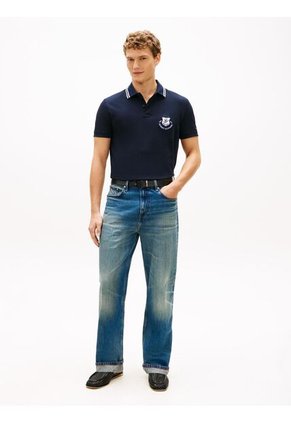 Polo Azul De Corte Regular Con Escudo Tommy Hilfiger