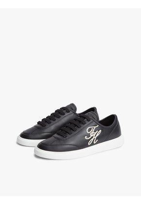 Tenis Negro Ligeras De Cuero Con Logo Tommy Hilfiger
