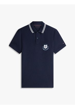 Polo Azul De Corte Regular Con Escudo Tommy Hilfiger