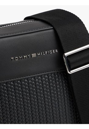 Bolso Negro Mini Reporter Con Textura Trenzada Tommy Hilfiger