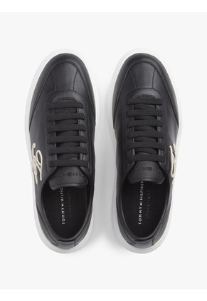 Tenis Negro Ligeras De Cuero Con Logo Tommy Hilfiger