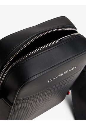 Bolso Negro Mini Reporter Con Textura Trenzada Tommy Hilfiger