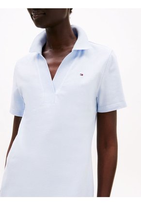 Vestido Celeste Tipo Polo Con Cuello En V Abierto Tommy Hilfiger