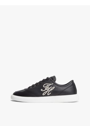 Tenis Negro Ligeras De Cuero Con Logo Tommy Hilfiger