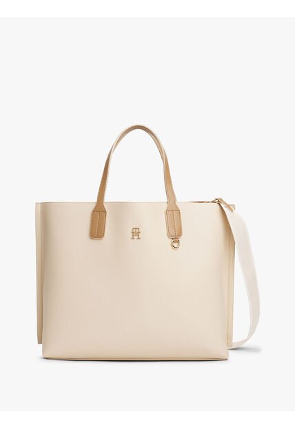 Bolso Beige Satchel Con Monograma TH Tommy Hilfiger