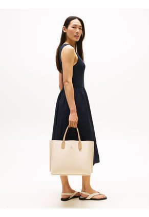 Bolso Beige Satchel Con Monograma TH Tommy Hilfiger