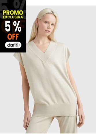 Saco Beige Amplio Sin Mangas Con Cuello V Para Mujer Tommy Hilfiger Tommy Hilfiger