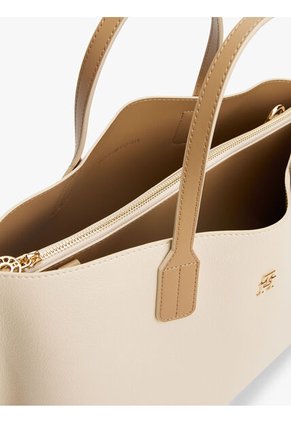 Bolso Beige Satchel Con Monograma TH Tommy Hilfiger