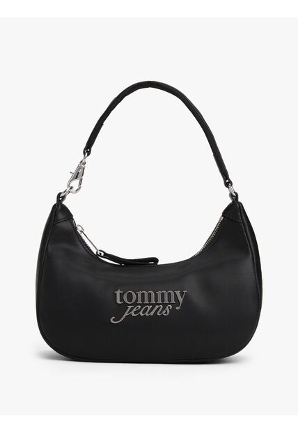 Bolso Negro De Hombro Con Logo Metálico Tommy Hilfiger