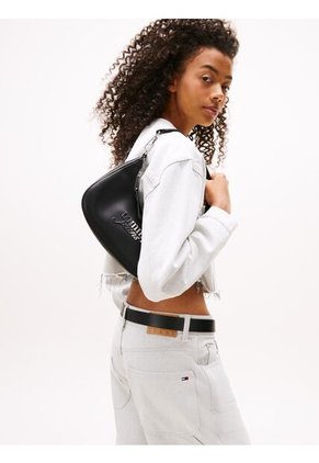 Bolso Negro De Hombro Con Logo Metálico Tommy Hilfiger