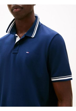 Polo Azul De Corte Regular Ribeteado Tommy Jeans