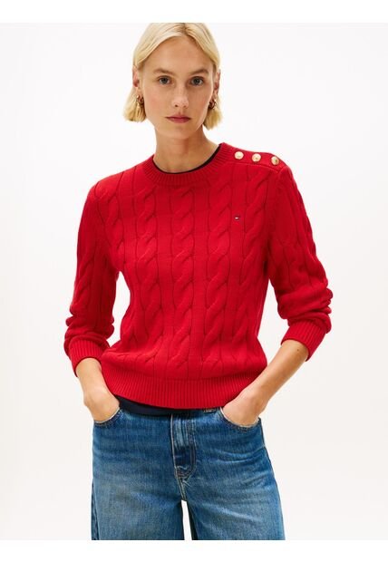 Saco Rojo De Cuello Redondo Con Botones Dorados Tommy Hilfiger