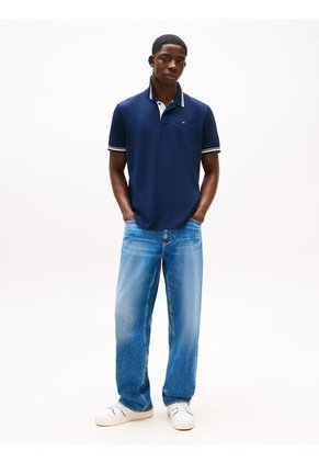 Polo Azul De Corte Regular Ribeteado Tommy Jeans