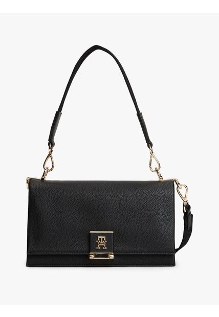 Bolso Negro Cruzado De Cuero Granulado Tommy Hilfiger