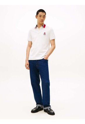 Polo Blanco En Piqué De Corte Regular Tommy Hilfiger