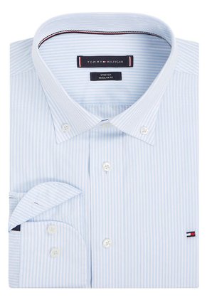 Camisa De Rayas Verticales Con Corte Informal Azul Tommy Hilfiger
