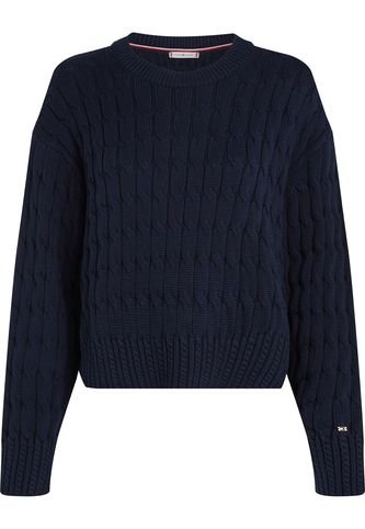 Saco Azul Tejido De Punto Trenzado Con Cuello Redondo Tommy Hilfiger Tommy Hilfiger