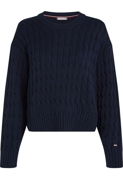 Saco Azul Tejido De Punto Trenzado Con Cuello Redondo Tommy Hilfiger